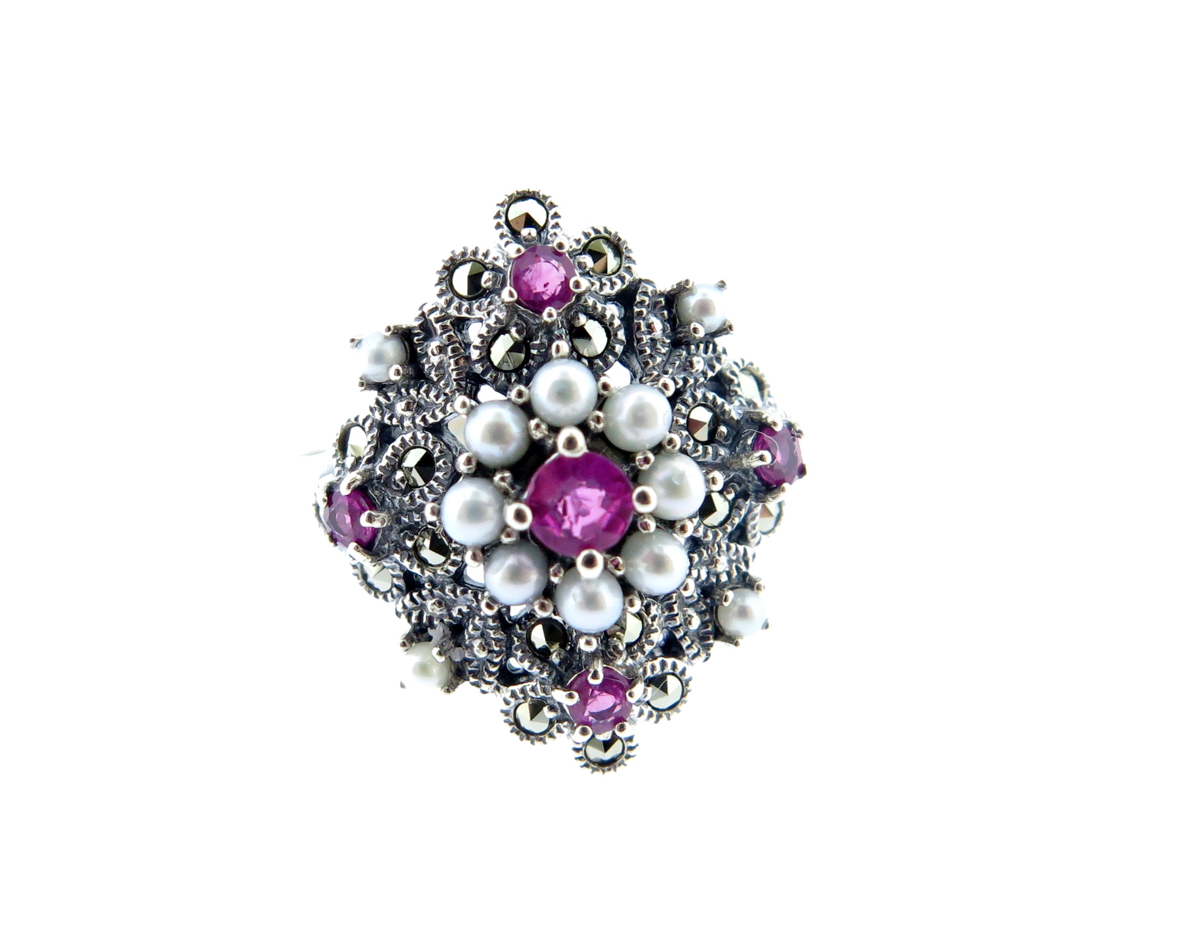 Ruby, Seed Pearl & Marcasite Ring MJ14272