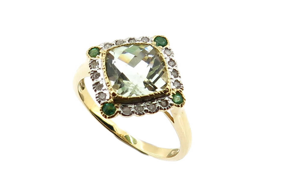 Green Amethyst & Emerald Ring MJ20224
