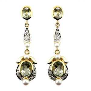 Green Amethyst, Pearl & Diamond Earrings MJ20247