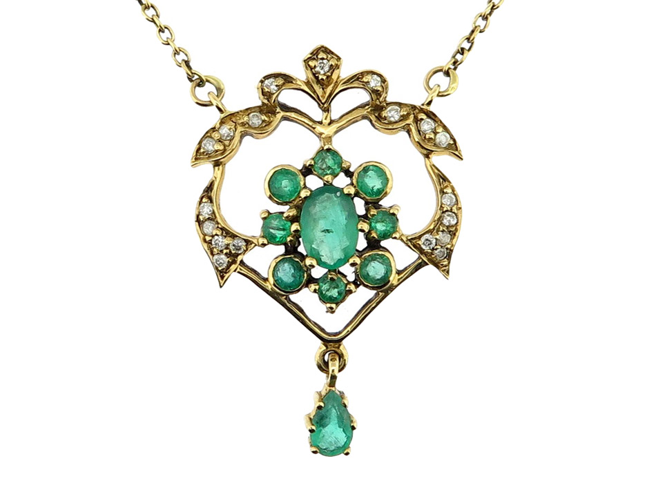 Emerald & Diamond Necklace MJ21113 | Kay's Antiques