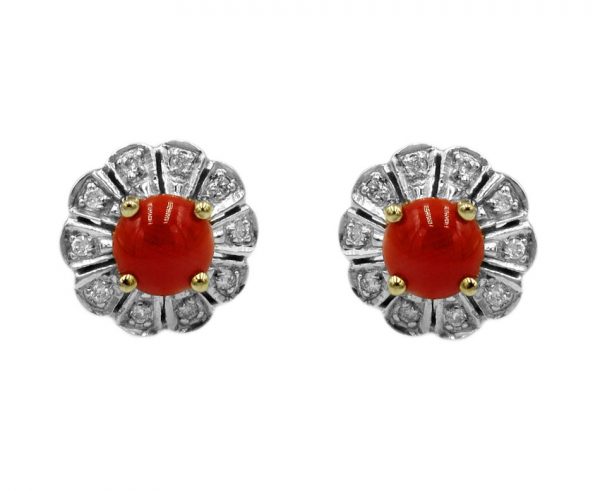 Coral & Diamond 9ct Stud MJ23763