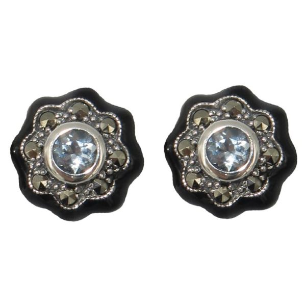 Blue Topaz & Enamel Floral Stud MJ24108