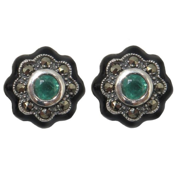 Emerald & Enamel Floral Stud MJ24110