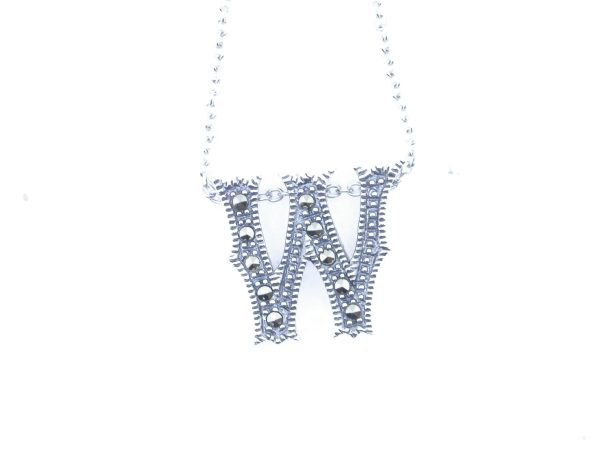 Marcasite Initial Necklace "W" MJ17939