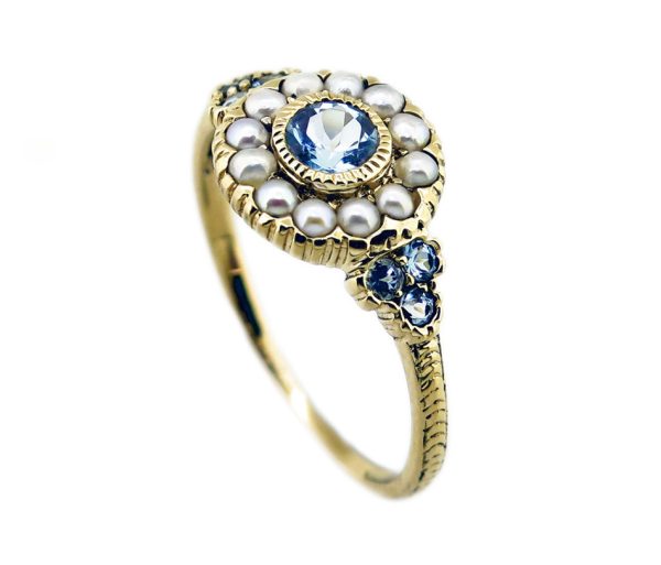 9ct Gold Pearl and Aquamarine Ring MJ22875