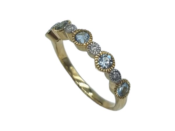 9ct Aquamarine and Diamond Half Eternity Ring MJ25655