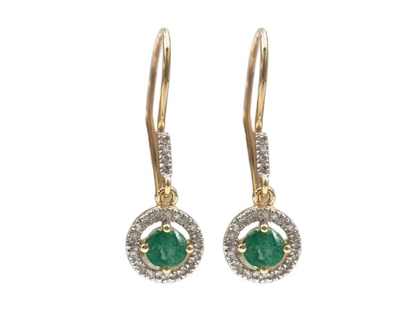 9ct Emerald & Diamond Hook Earrings MJ25662