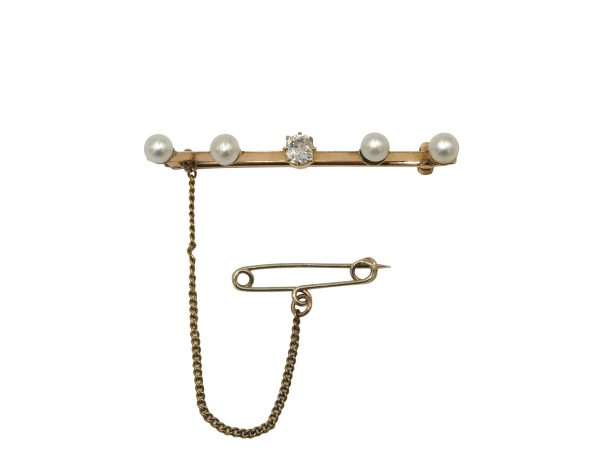 Pearl and Diamond Bar Brooch AJ16307