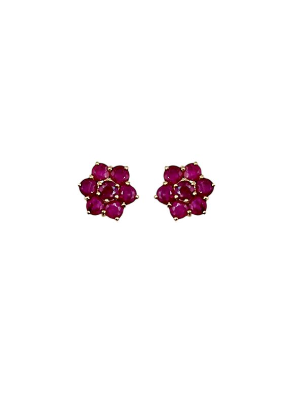 9ct Gold Ruby Cluster Earrings MJ8143