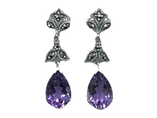 Modern Silver Amethyst Earrings MJ25611